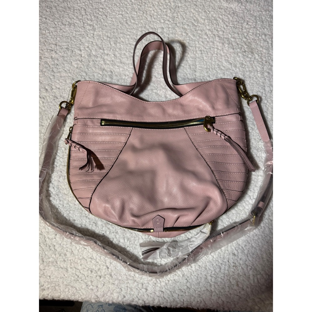 Oryany Pink Pebbled LeatherHobo Shoulder Bag Crossbody Pleated Gold Hardware NEW